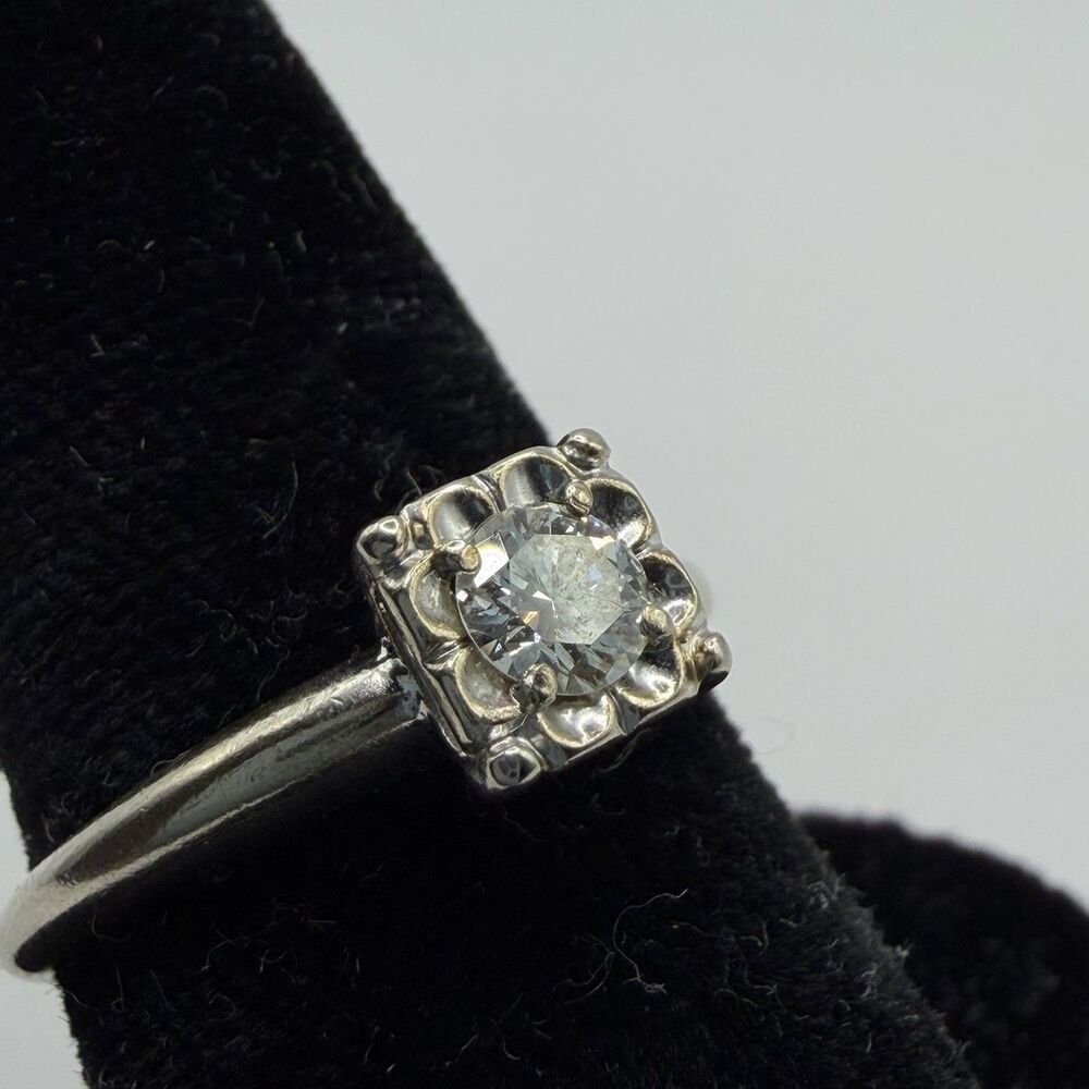 Vintage 1940s 50s 14K Gold Natural Diamond Ring .25ct SI1 I Color Size 8.25